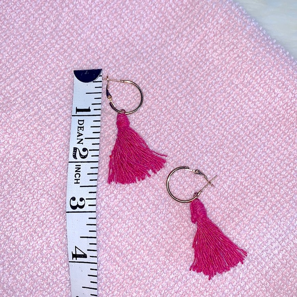 New Trendy BOHO STYLE Pink Tassels On Rose Gold Hoops,Easy Clip-Closure Earrings - Picture 9 of 16